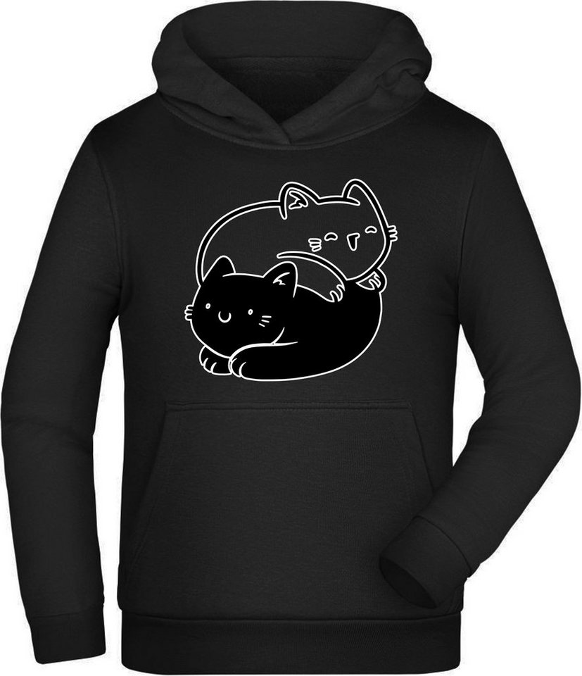 MyDesign24 Hoodie Kinder Sweatshirt mit Kapuze - Yin Yang Katzen Kapuzensweater mit Aufdruck, schwarz, i112 von MyDesign24