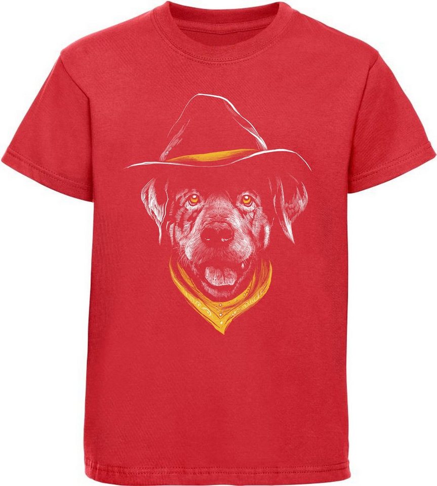 MyDesign24 Print-Shirt Kinder Hunde T-Shirt bedruckt - Cowboy Hundekopf Baumwollshirt mit Aufdruck, i232 von MyDesign24