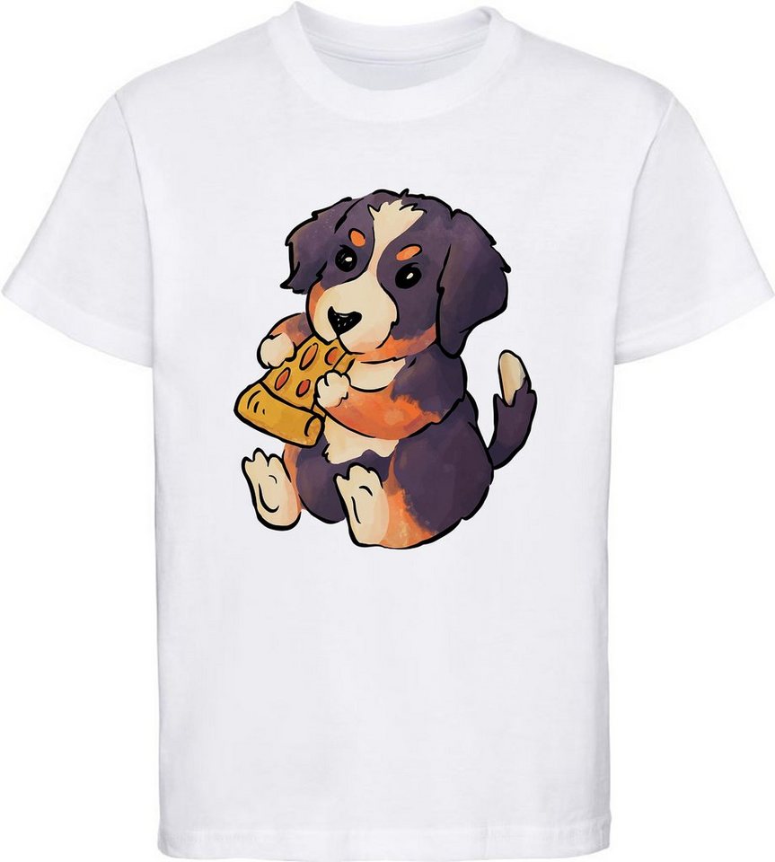 MyDesign24 Print-Shirt bedrucktes Kinder Hunde T-Shirt - Welpe mit Pizza Baumwollshirt mit Aufdruck, i219 von MyDesign24