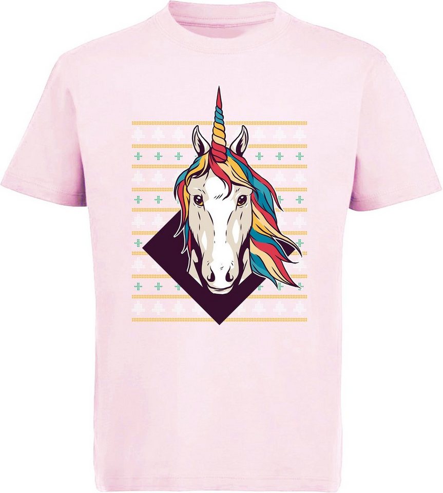 MyDesign24 Print-Shirt bedrucktes Kinder Mädchen T-Shirt Einhorn Kopf Baumwollshirt mit Aufdruck, i209 von MyDesign24