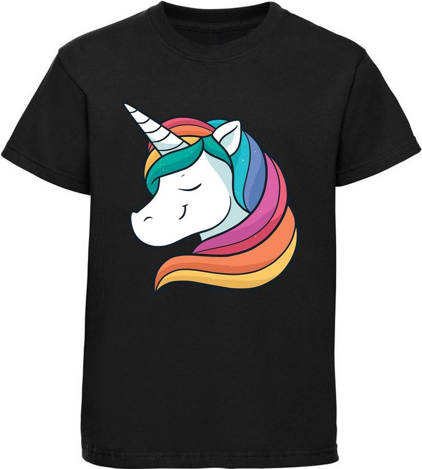 MyDesign24 Print-Shirt bedrucktes Kinder Mädchen T-Shirt - Einhorn mit Regenbogen Haaren Baumwollshirt mit Aufdruck, i207 von MyDesign24