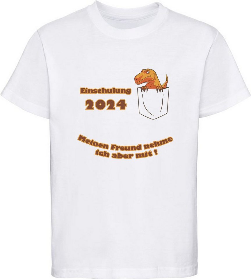 MyDesign24 Print-Shirt bedrucktes Kinder T-Shirt - Einschulung 2024 Raptor in Tasche 100% Baumwolle i32, weiß von MyDesign24