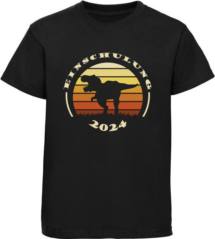 MyDesign24 Print-Shirt bedrucktes Kinder T-Shirt Retro mit brüllendem T-Rex Baumwollshirt Einschulung 2024,schwarz,weiß,rot,blau,i42 von MyDesign24
