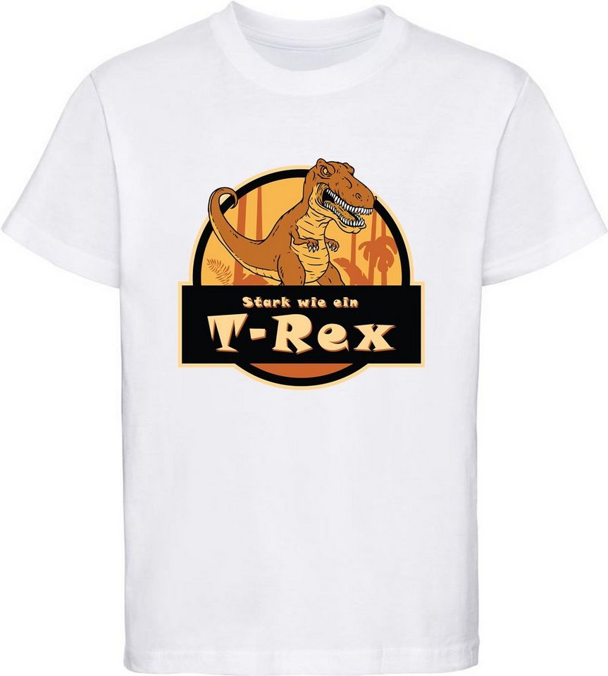 MyDesign24 Print-Shirt bedrucktes Kinder T-Shirt - Stark wie ein T-Rex Baumwollshirt mit Dino, schwarz, weiß, rot, blau, i91 von MyDesign24