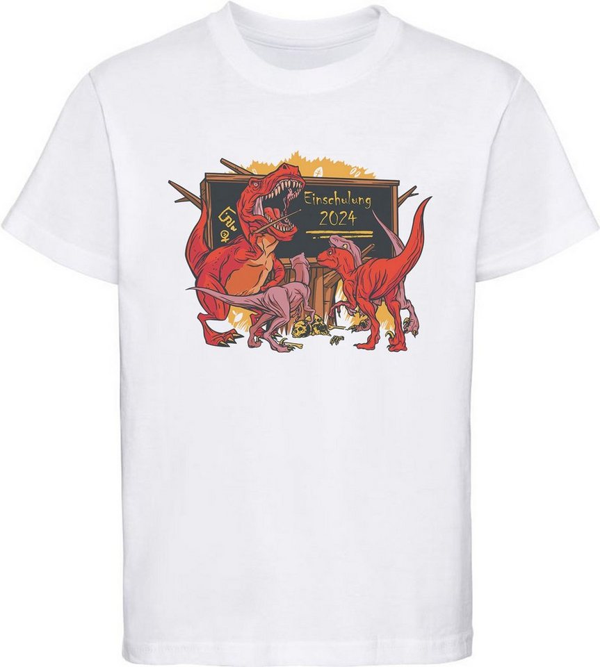 MyDesign24 Print-Shirt bedrucktes Kinder T-Shirt brüllender T-Rex als Lehrer Einschulungs T-Shirt 2024, i38 von MyDesign24