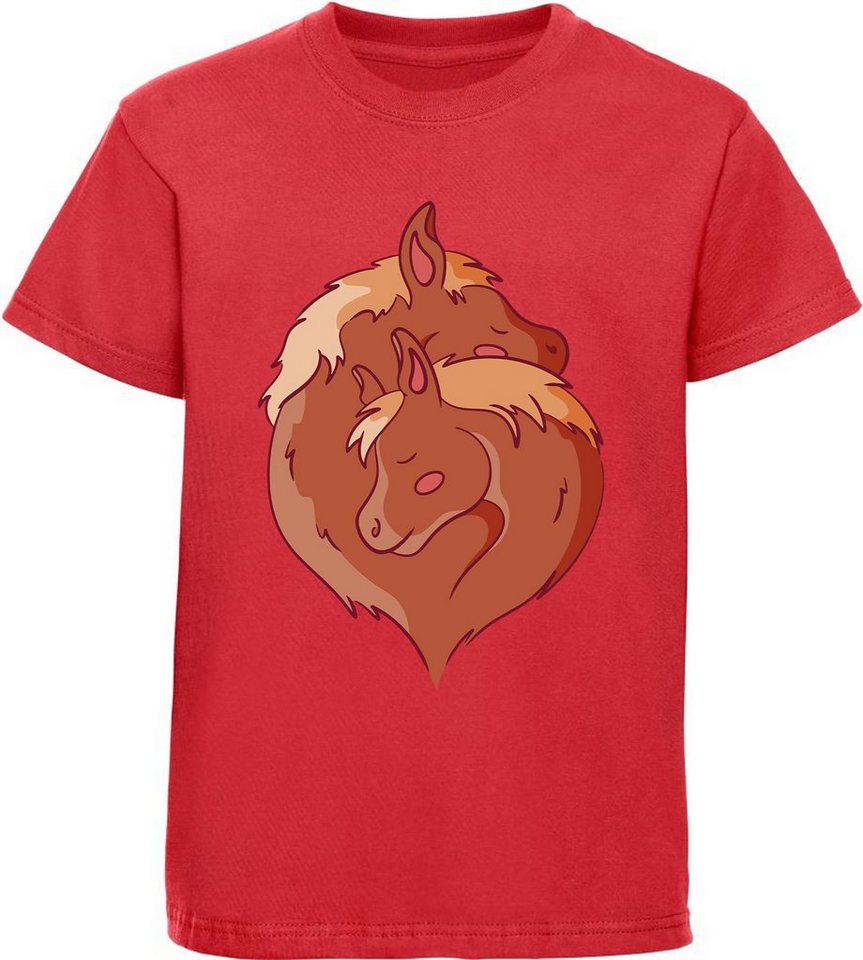 MyDesign24 Print-Shirt bedrucktes Mädchen T-Shirt zwei kuschelnde Pferde im Yin Yang Stil Baumwollshirt mit Aufdruck, i152 von MyDesign24