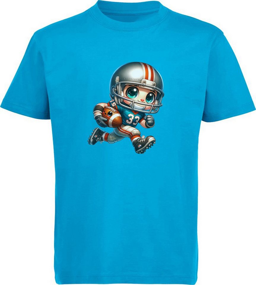 MyDesign24 T-Shirt Kinder Football Print Shirt laufender Cartoon Football Spieler Bedrucktes Jungen und Mädchen American Football T-Shirt, i495 von MyDesign24