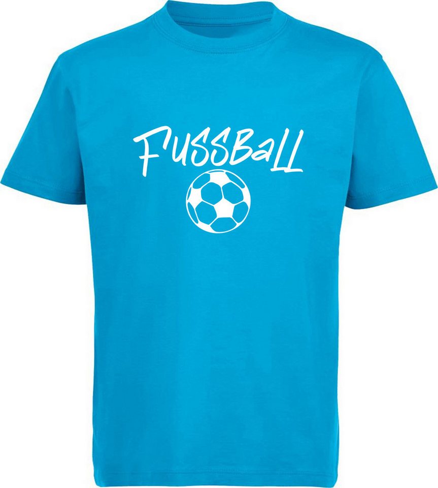 MyDesign24 T-Shirt Kinder Fussball Print Shirt - Ball mit Fussball Schriftzug Bedrucktes Jungen und Mädchen Fussball T-Shirt, i487 von MyDesign24