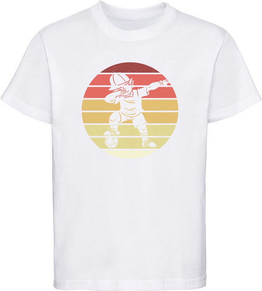 MyDesign24 T-Shirt Kinder Fussball Print Shirt - Dab tanzender Fussballer im Retro Look Bedrucktes Jungen und Mädchen T-Shirt, i460 von MyDesign24