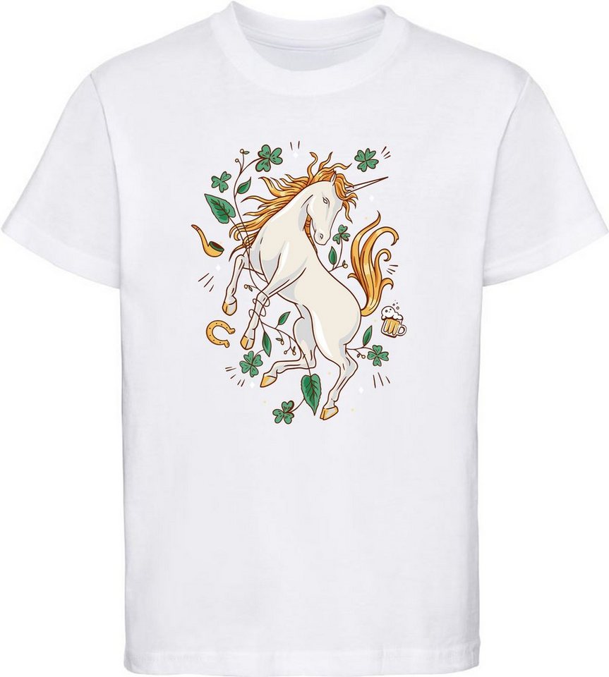MyDesign24 T-Shirt Kinder Pferde Print Shirt bedruckt - Aufsteigendes Einhorn Baumwollshirt mit Aufdruck, i254 von MyDesign24