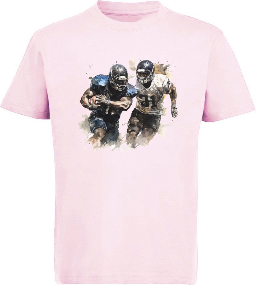 MyDesign24 T-Shirt Kinder Print Shirt - 2 American Football Spieler in Ölfarben Bedrucktes Jungen und Mädchen American Football T-Shirt, i504 von MyDesign24