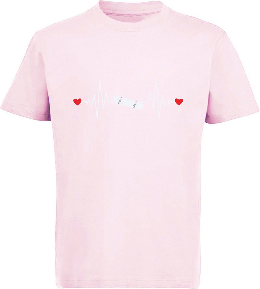 MyDesign24 T-Shirt Kinder Print Shirt Herzschlaglinie mit Skateboard Bedrucktes Jungen und Mädchen Skater T-Shirt, i528 von MyDesign24