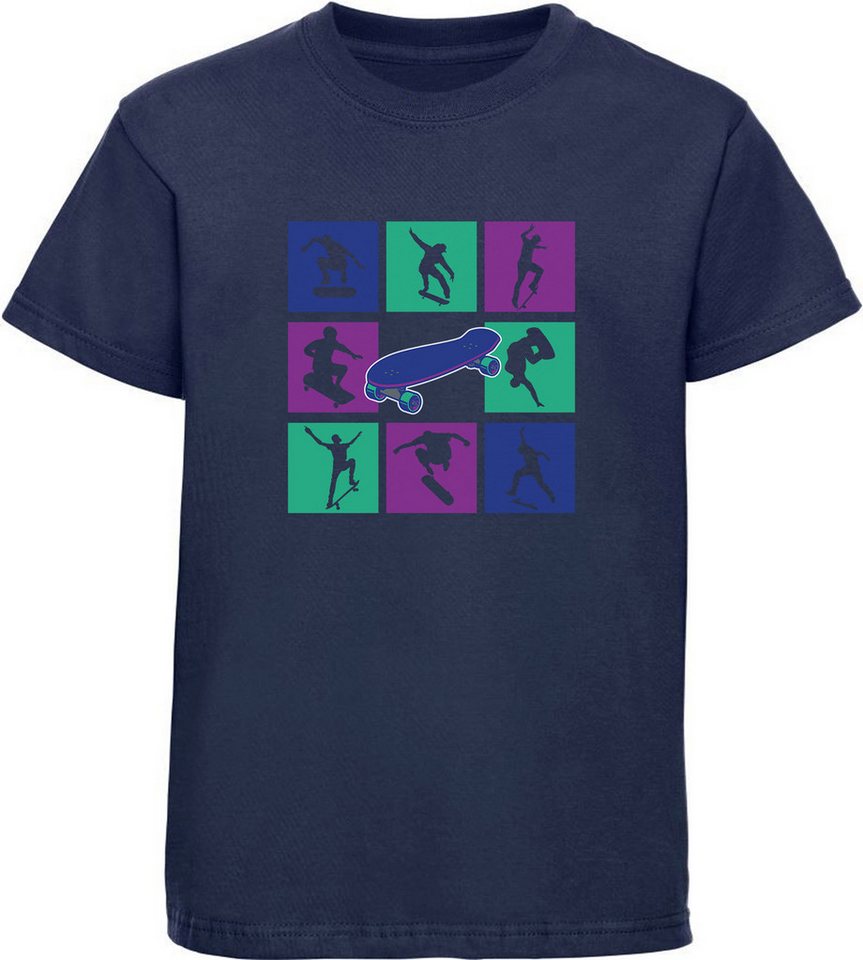MyDesign24 T-Shirt Kinder Print Shirt Skateboarder Bilder in farbigen cubes Bedrucktes Jungen und Mädchen Skater T-Shirt, i524 von MyDesign24