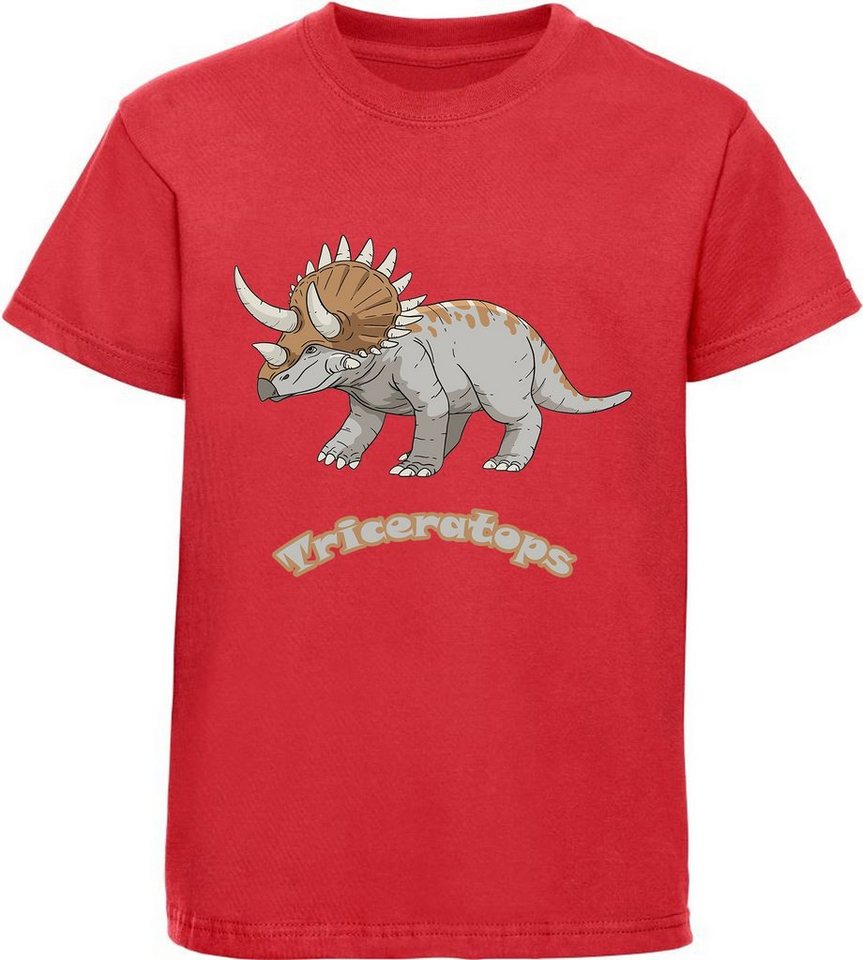 MyDesign24 T-Shirt bedrucktes Kinder T-Shirt mit Triceratops 100% Baumwolle mit Dino Aufdruck, rot i52 von MyDesign24