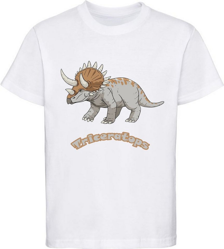 MyDesign24 T-Shirt bedrucktes Kinder T-Shirt mit Triceratops 100% Baumwolle mit Dino Aufdruck, weiss i52 von MyDesign24