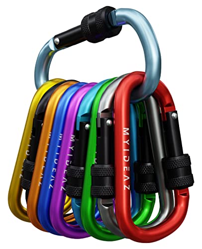 MyIdeaz Schraubkarabiner Rostfrei 10 Stück Premium Aluminium Outdoor Karabiner D-Ring Verschluss, Schnappkarabiner zum Wandern, Schlüsselanhänger, Camping, Haustiere, Angeln, Haus und Garten von MyIdeaz