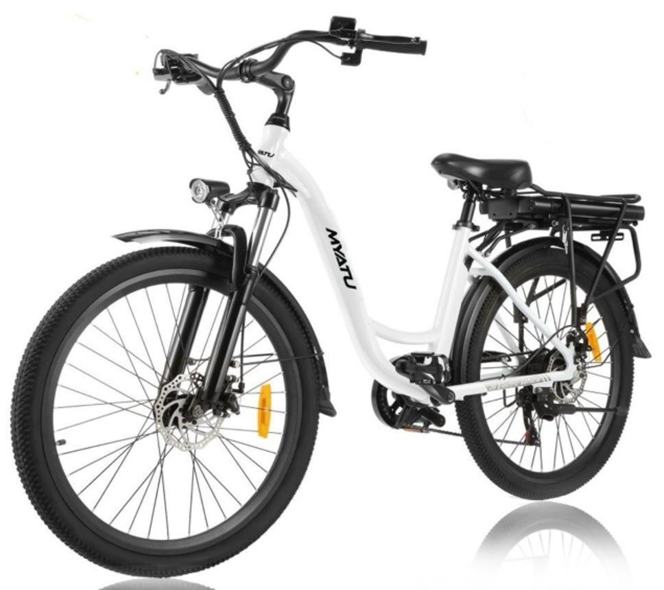 Myatu E-Bike Citybike, 26 Zoll Elektrofahrrad mit 36V 12.5Ah Lithiumbatterie, 6 Gang, Kugelschaltung, Hochleistungs-Akku mit langer Lebensdauer von Myatu