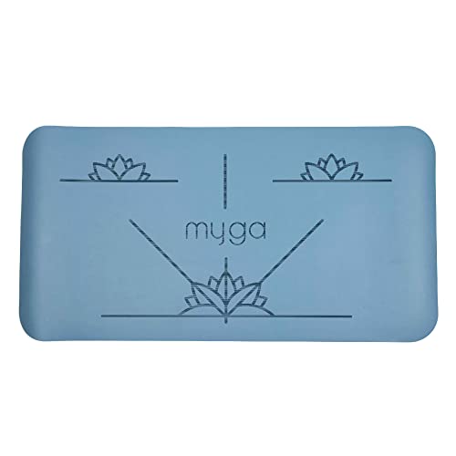 Myga Ausrichtungs Yoga Matte – rutschfeste Pads für zusätzliche Dämpfung mit Ihrem Knie – Ellbogen und Handstütze – (66cm x 34cm x 5mm) Blau von Myga