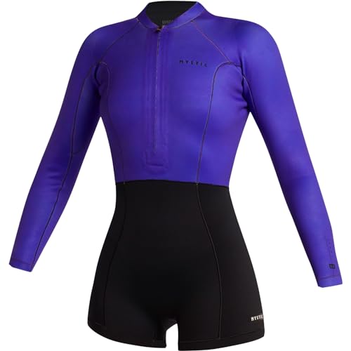 Mystic Womens Lunar 2/2mm Front-Zip Longarm Shorty Wetsuit - Black/Purple 240112 L von Mystic