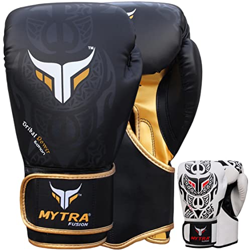 Mytra Fusion Boxhandschuhe 10oz 12oz 14oz 16oz MMA Box Handschuhe für das Training Punching Sparring Muay Thai Boxhandschuhe männer and Damen Kickbox Handschuhe (Black/Gold, 16-oz) von Mytra Fusion