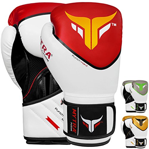 Mytra Fusion Boxhandschuhe 10oz 12oz 14oz 16oz MMA Box Handschuhe für das Training Punching Sparring Muay Thai Boxhandschuhe männer and Damen Kickbox Handschuhe (White/Red, 10-oz) von Mytra Fusion