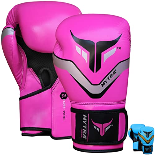 Mytra Fusion Boxhandschuhe 10oz 12oz 14oz 16oz MMA Box Handschuhe für das Training Punching Sparring Muay Thai Boxhandschuhe männer and Damen Kickbox Handschuhe (Pink/Grey, 14-oz) von Mytra Fusion