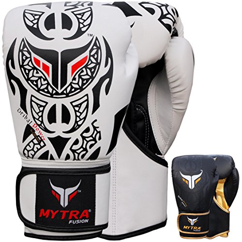 Mytra Fusion Boxhandschuhe 10oz 12oz 14oz 16oz MMA Box Handschuhe für das Training Punching Sparring Muay Thai Boxhandschuhe männer and Damen Kickbox Handschuhe (White/Black, 10-oz) von Mytra Fusion