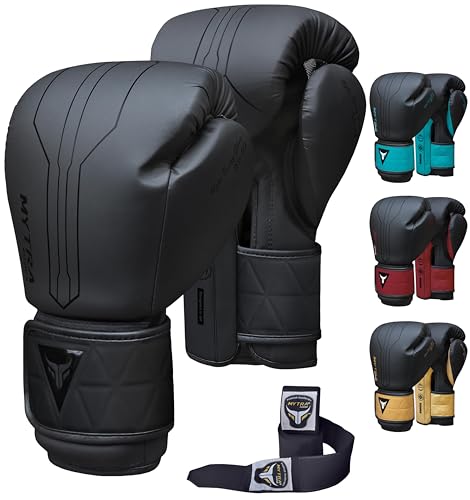 Mytra Fusion Boxhandschuhe Im Lieferumfang von Free Hand Wraps enthalten Box Handschuhe MMA Training Muay Thai Handschuhe Männer & Damen Kickbox Handschuhe (10-oz, Black) von Mytra Fusion