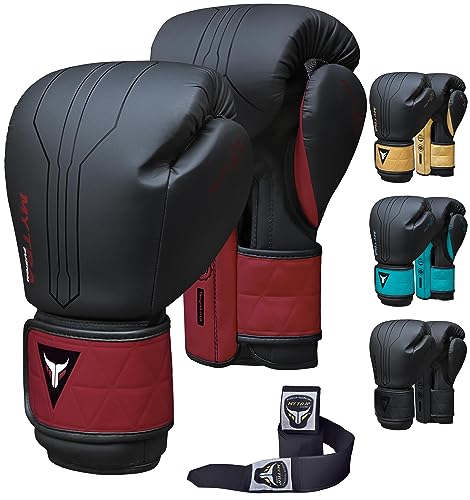 Mytra Fusion Boxhandschuhe Im Lieferumfang von Free Hand Wraps enthalten Box Handschuhe MMA Training Muay Thai Handschuhe Männer & Damen Kickbox Handschuhe (10-oz, Black/Maroon) von Mytra Fusion