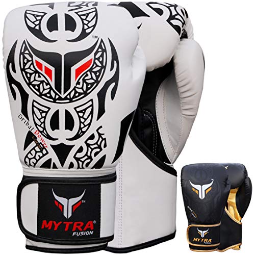 Mytra Fusion Boxhandschuhe 10oz 12oz 14oz 16oz MMA Box Handschuhe für das Training Punching Sparring Muay Thai Boxhandschuhe männer and Damen Kickbox Handschuhe (Black/White, 18-oz) von Mytra Fusion