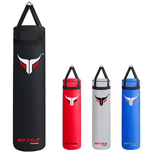 Mytra Fusion Hängender Punch boxsack Ungefüllter Boxing Bag für MMA, Muay Thai, Boxen, Karate Training boxsack Erwachsene Erhältlich mit 2 Größen 4FT und 5FT (Black, 4FT) von Mytra Fusion