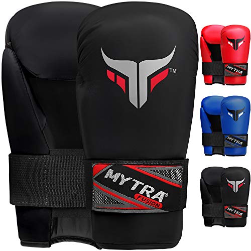 Mytra Fusion Semi Contact Boxing Gloves for Martial Arts MMA Muay Thai Training Punching Sparring (Black, Large) von Mytra Fusion