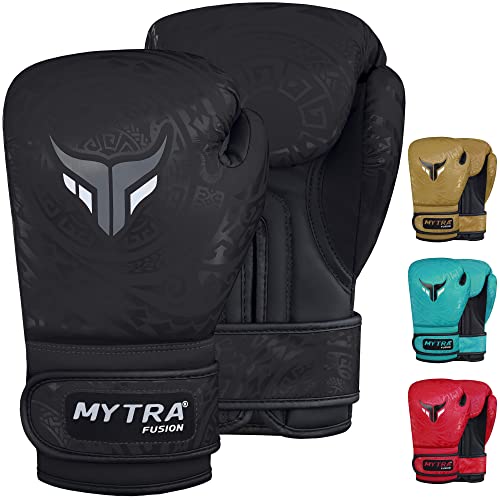 Mytra Fusion kinder boxhandschuhe - kickbox handschuhe kinder für Training, Boxsack, Muay Thai, MMA, Kämpfen kampfsport und boxhandschuhe kinder (Black, 6-oz) von Mytra Fusion