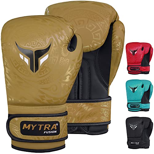 Mytra Fusion kinder boxhandschuhe - kickbox handschuhe kinder für Training, Boxsack, Muay Thai, MMA, Kämpfen kampfsport und boxhandschuhe kinder (Gold, 8-oz) von Mytra Fusion