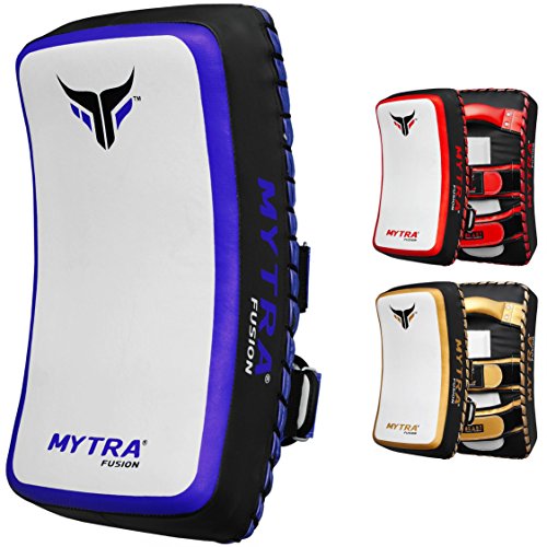 Mytra Fusion thai pad kick shield mma kickboxing muay thai training pad arm pad strike shield (White Blue) von Mytra Fusion