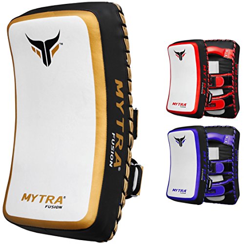 Mytra Fusion thai pad kick shield mma kickboxing muay thai training pad arm pad strike shield (White Gold) von Mytra Fusion