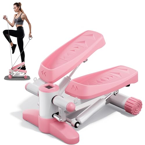 Mytrix Pink Stair Stepper für Übungen, tragbare Mini-Stepper mit Widerstandsbändern, LCD-Anzeige (330LB) für Kalorien, Aerobic-Fitness-Steppmaschine für das Training zu Hause im Büro von Mytrix