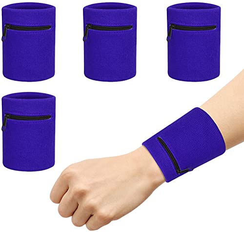 CHALA 4STK Schweissband Handgelenk Set Sportarmband Schweißarmband Sport Schweißband Wristbands mit Reißverschlusstasche laufarmband für Fitness Laufen Radfahren Fußball Basketball von CHALA