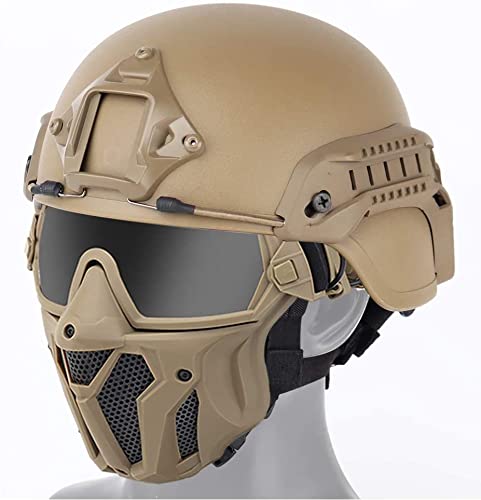 Kombination aus taktischer Vollgesichtsmaske mit Schutzbrille und taktischem Air Gun Paintball ACH Helm für Air Gun Paintball CS Spiel, 30*19cm von N\C