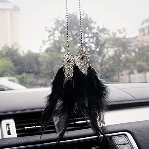 NC 1Pcs Traumfänger für Auto Rückspiegel Zubehör Handgemachte Gitter Feder Kleine Boho Auto Charms Anhänger Zubehör Handgemachte Traumfänger von N\C