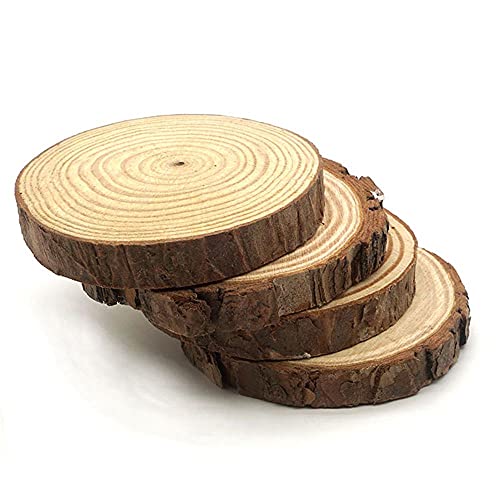 NC 5Pcs unvollendete runde Holzscheiben Holzscheiben unvollendete natürliche Handwerksholzkreise Baumscheibe mit Rinde Runde Holzscheiben Naturholzrunden Holzhandwerk Geschenke Dekoration von N\C
