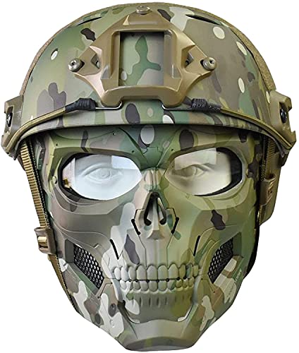 NC PJ Tactical Fast Helm Und Verstellbare Airsoft Maske Totenkopf Vollgesichtsmaske Geeignet Für Airsoft Paintball, Halloween, Rollenspiele, Kostümpartys Und Filmrequisiten von N\C