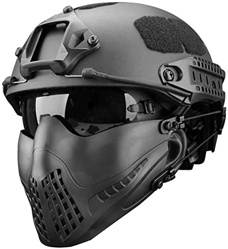 PJ Tactical Fast Helm Doppelgürtel Halbmaschenmaske und UV-Schutzbrille Kombinationsset für Militärtraining Jagd Schießen CS Realistisches Kriegsspiel, 25X15cm von N\C