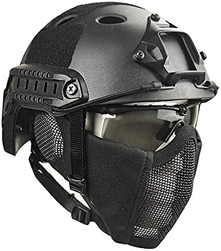 PJ Typ Tactical Paintball Airsoft Multifunktionaler Fast Helm & Protect Ear Faltbare Doppelgurte Half Face Mesh Maske & Goggle von NC