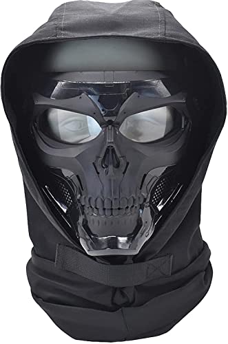 Taktische Airsoft Totenkopf Vollmaske Stretch Stoff Maske Kapuze Kopfschmuck, Dual-Mode-Tragedesign, Verstellbarer Schultergurt, 19cm*18cm von N\C