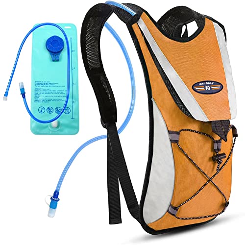 NP Tyuodna laufrucksack mit trinkblase 2L, Leicht Trinkrucksack Laufen,Fahrradrucksack reflektierend Wasserdicht,5L Fahrrad Rucksack mit Trinksystem für Trailrunning Jogging Marathon (Orange) von N\P