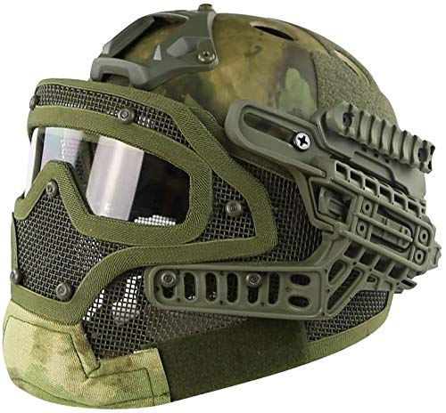 PJ Schneller Helm Airsoft Paintball-Schutz Vollgesichts-Multicam-Helm ABS Taktische CS-Maske mit Schutzbrille, CS Paintball-Schießen, Jagen, Radfahren, Motorrad, Outdoor-Sport von N/W