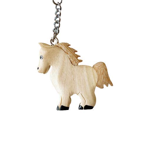 JA Horse - Holz Schlüsselanhänger Pferd Pferdchen Pony Reiten Tier handgemacht (weißes kleines Pony) von N A
