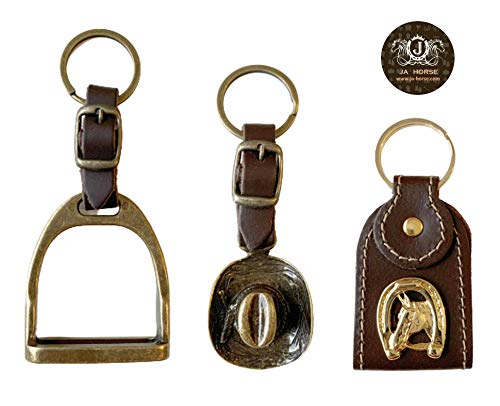 JA Horse - Leder Schlüsselanhänger Reitsport Pferd Western Reiter Cowboyhut Steigbügel Hufeisen (Steigbügel) von N A