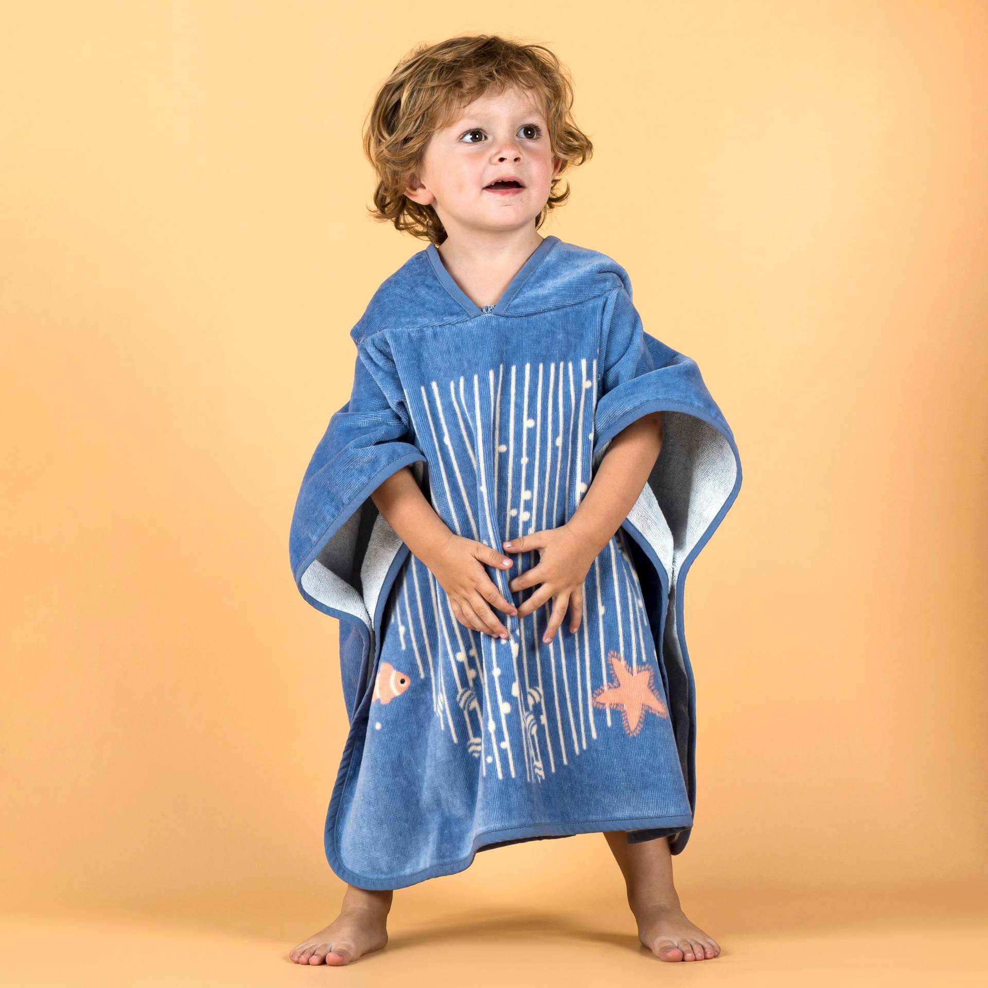 Bade-Poncho Baby Baumwolle - Wal blau von NABAIJI